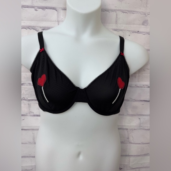Victoria's Secret Other - Victoria’s Secret Tease 38DDD Unlined Demi Bra Black‎ Heart Lollipop Sexy Bow